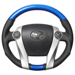 REAL ORIGINAL SERIES OVAL SHAPE BLUE CARBON BLACK STITCH STEERING WHEEL FOR TOYOTA AQUA NHP10  30-2-BLC