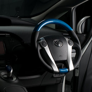 REAL ORIGINAL SERIES OVAL SHAPE BLUE CARBON BLACK STITCH STEERING WHEEL FOR TOYOTA AQUA NHP10  30-2-BLC