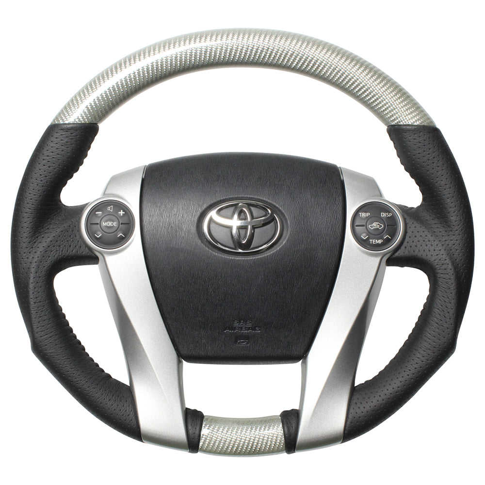 REAL ORIGINAL SERIES OVAL SHAPE SILVER CARBON BLACK STITCH STEERING WHEEL FOR TOYOTA AQUA GR SPORT 10 NOT 17-INCH PACKAGE  30-2-SC