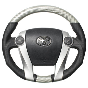 REAL ORIGINAL SERIES OVAL SHAPE SILVER CARBON BLACK STITCH STEERING WHEEL FOR TOYOTA PRIUS Α 40  30-2-SC
