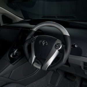REAL ORIGINAL SERIES OVAL SHAPE SILVER CARBON BLACK STITCH STEERING WHEEL FOR TOYOTA PRIUS Α 40  30-2-SC