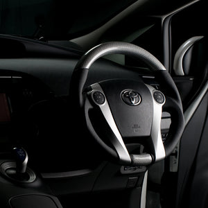 REAL ORIGINAL SERIES OVAL SHAPE SILVER CARBON BLACK STITCH STEERING WHEEL FOR TOYOTA AQUA GR SPORT 10 NOT 17-INCH PACKAGE  30-2-SC