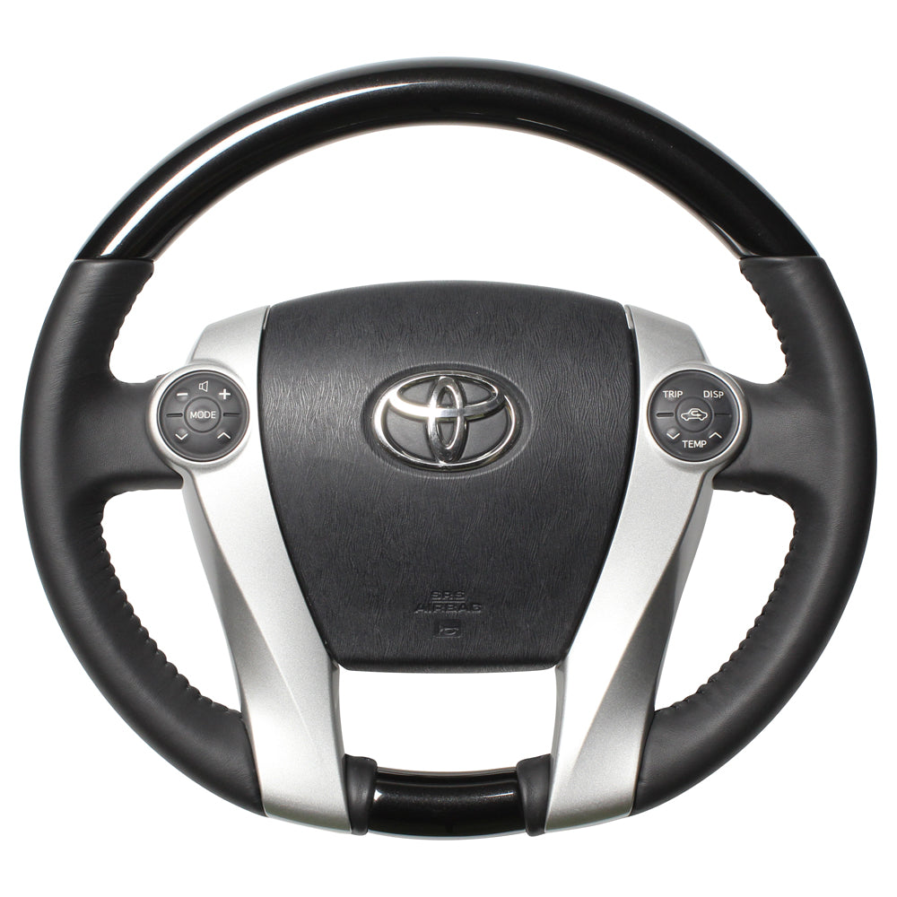 REAL ORIGINAL SERIES OVAL SHAPE PEARL BLACK BLACK STITCH STEERING WHEEL FOR TOYOTA PRIUS PHV 30  30-1-BKP - Black Hawk Japan