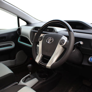 REAL ORIGINAL SERIES OVAL SHAPE PEARL BLACK BLACK STITCH STEERING WHEEL FOR TOYOTA AQUA NHP10  30-1-BKP