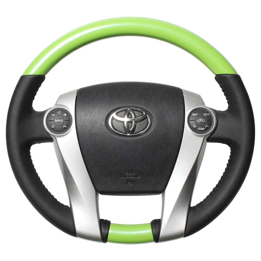 REAL ORIGINAL SERIES OVAL SHAPE FRESH GREEN BLACK STITCH STEERING WHEEL FOR TOYOTA PRIUS PHV 30  30-1-GRP