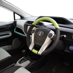 REAL ORIGINAL SERIES OVAL SHAPE FRESH GREEN BLACK STITCH STEERING WHEEL FOR TOYOTA AQUA GR SPORT 10 NOT 17-INCH PACKAGE  30-1-GRP