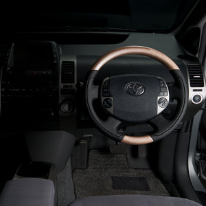REAL ORIGINAL SERIES OVAL SHAPE CHAMPAGNE WOOD BLACK STITCH STEERING WHEEL FOR TOYOTA PRIUS 20  20-1-SW