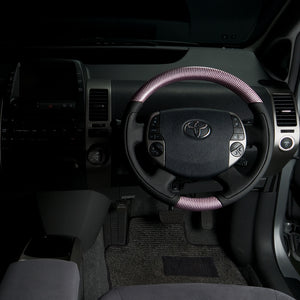 REAL ORIGINAL SERIES OVAL SHAPE PINK CARBON BLACK STITCH STEERING WHEEL FOR TOYOTA PRIUS EX 20  20-1-PC