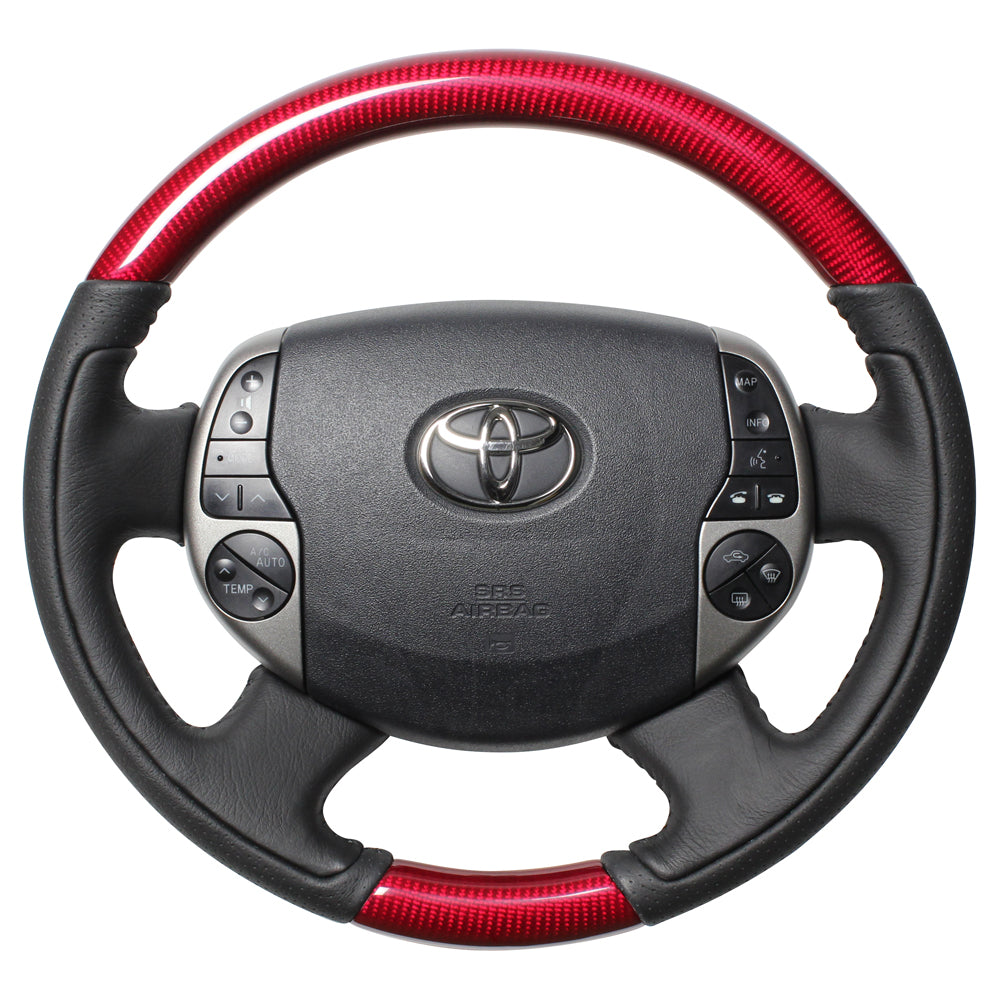REAL ORIGINAL SERIES OVAL SHAPE RED CARBON BLACK STITCH STEERING WHEEL FOR TOYOTA PRIUS EX 20  20-1-RC