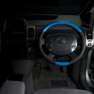 REAL ORIGINAL SERIES OVAL SHAPE BLUE CARBON BLACK STITCH STEERING WHEEL FOR TOYOTA PRIUS EX 20  20-1-BLC