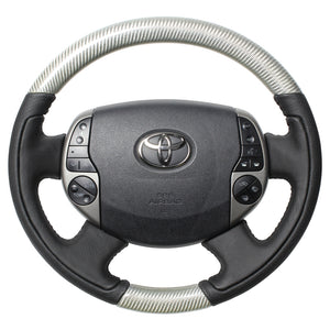 REAL ORIGINAL SERIES OVAL SHAPE SILVER CARBON BLACK STITCH STEERING WHEEL FOR TOYOTA PRIUS 20  20-1-SC