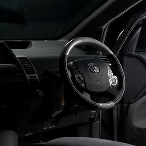 REAL ORIGINAL SERIES OVAL SHAPE SILVER CARBON BLACK STITCH STEERING WHEEL FOR TOYOTA PRIUS EX 20  20-1-SC