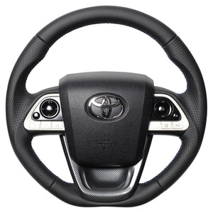 REAL PREMIUM SERIES SET BLACK NAPPA ALL LEATHER STEERING + BLACK CARBON PRINT UNDER PAD BLUE X BLACK EURO STITCH STEERING WHEEL FOR TOYOTA PRIUS 50  50P-LPB-BL-BKT