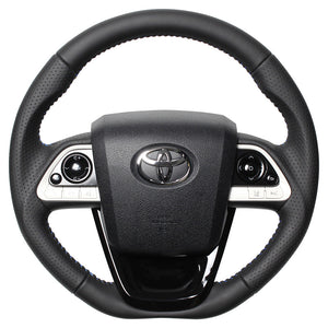 REAL ORIGINAL SERIES SET ALL LEATHER STEERING + PIANO BLACK UNDER PAD BLUE STITCH STEERING WHEEL FOR TOYOTA MIRAI 10  50-LPB-BL-PBP