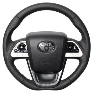 REAL ORIGINAL SERIES SET ALL LEATHER STEERING + BLACK CARBON PRINT UNDER PAD BLUE STITCH STEERING WHEEL FOR TOYOTA PRIUS 50  50-LPB-BL-BKT
