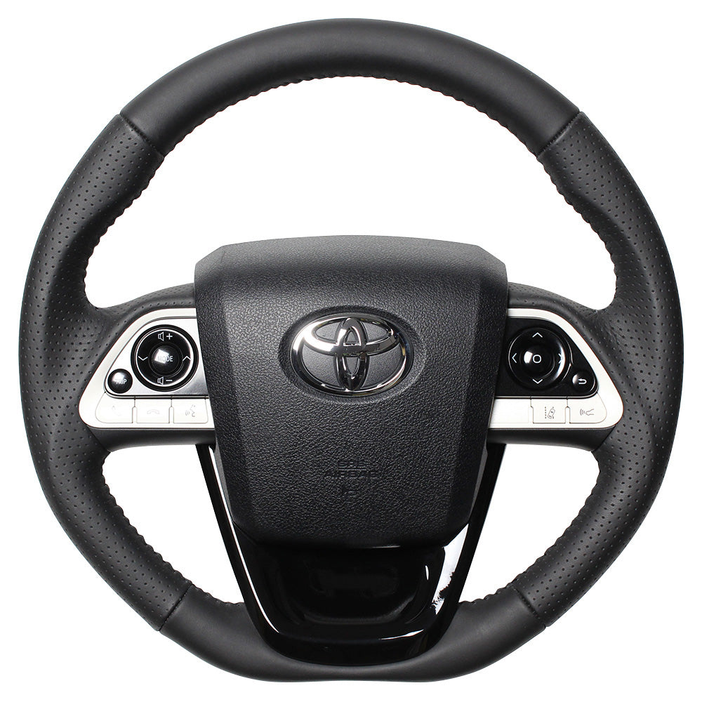 REAL ORIGINAL SERIES SET ALL LEATHER STEERING + PIANO BLACK UNDER PAD BLACK STITCH STEERING WHEEL FOR TOYOTA PRIUS PHV 50  50-LPB-BK-PBP