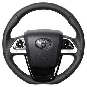 REAL ORIGINAL SERIES SET ALL LEATHER STEERING + PIANO BLACK UNDER PAD BLACK STITCH STEERING WHEEL FOR TOYOTA PRIUS 50  50-LPB-BK-PBP