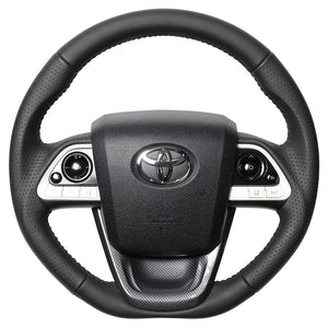 REAL ORIGINAL SERIES SET ALL LEATHER STEERING + BLACK CARBON PRINT UNDER PAD BLACK STITCH STEERING WHEEL FOR TOYOTA PRIUS PHV 50  50-LPB-BK-BKT