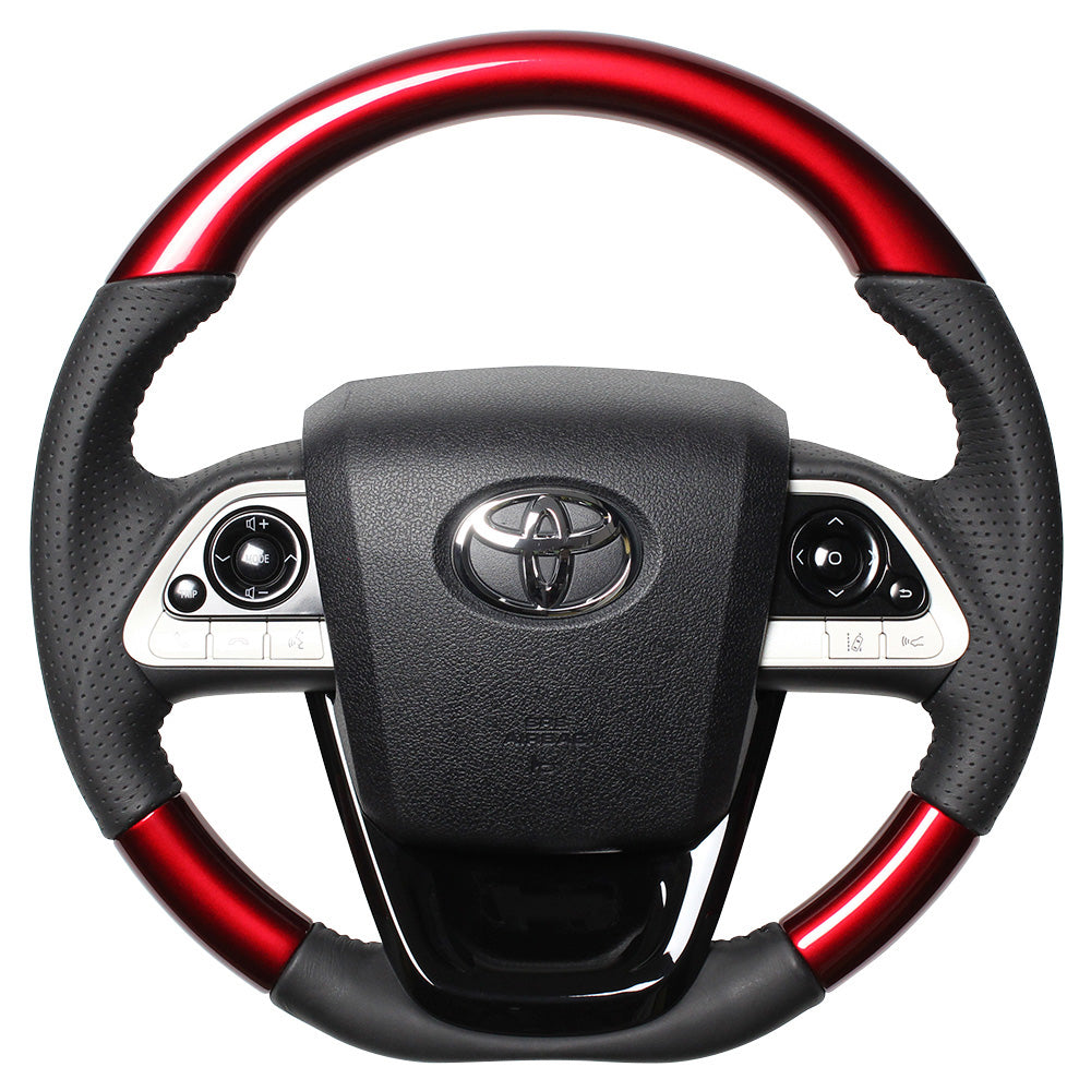 REAL ORIGINAL SERIES SET PEARL RED STEERING + PIANO BLACK UNDER PAD BLACK STITCH STEERING WHEEL FOR TOYOTA PRIUS PHV 50  50-RDW-BK-PBP
