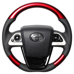 REAL ORIGINAL SERIES SET PEARL RED STEERING + PIANO BLACK UNDER PAD BLACK STITCH STEERING WHEEL FOR TOYOTA PRIUS PHV 50  50-RDW-BK-PBP