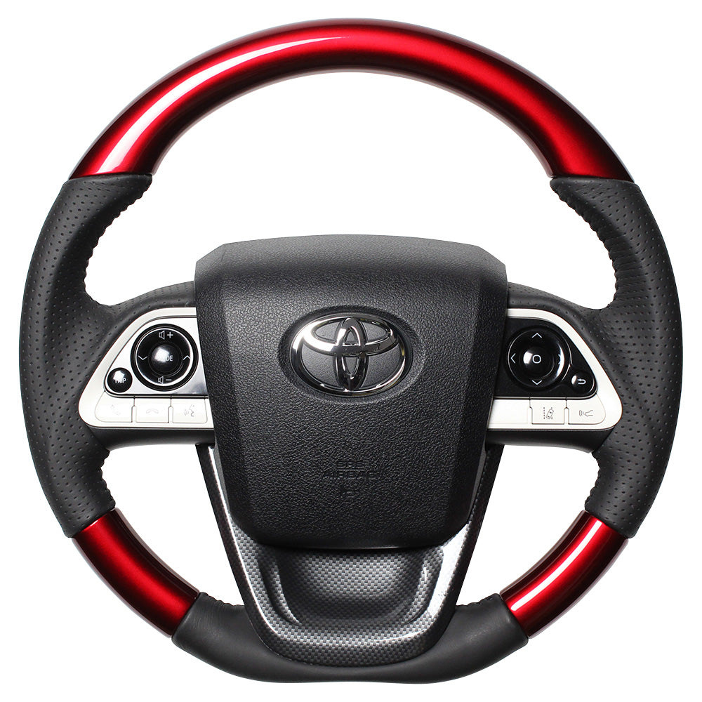 REAL ORIGINAL SERIES SET PEARL RED STEERING + BLACK CARBON PRINT UNDER PAD BLACK STITCH STEERING WHEEL FOR TOYOTA PRIUS PHV 50  50-RDW-BK-BKT