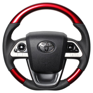 REAL ORIGINAL SERIES SET PEARL RED STEERING + BLACK CARBON PRINT UNDER PAD BLACK STITCH STEERING WHEEL FOR TOYOTA PRIUS PHV 50  50-RDW-BK-BKT