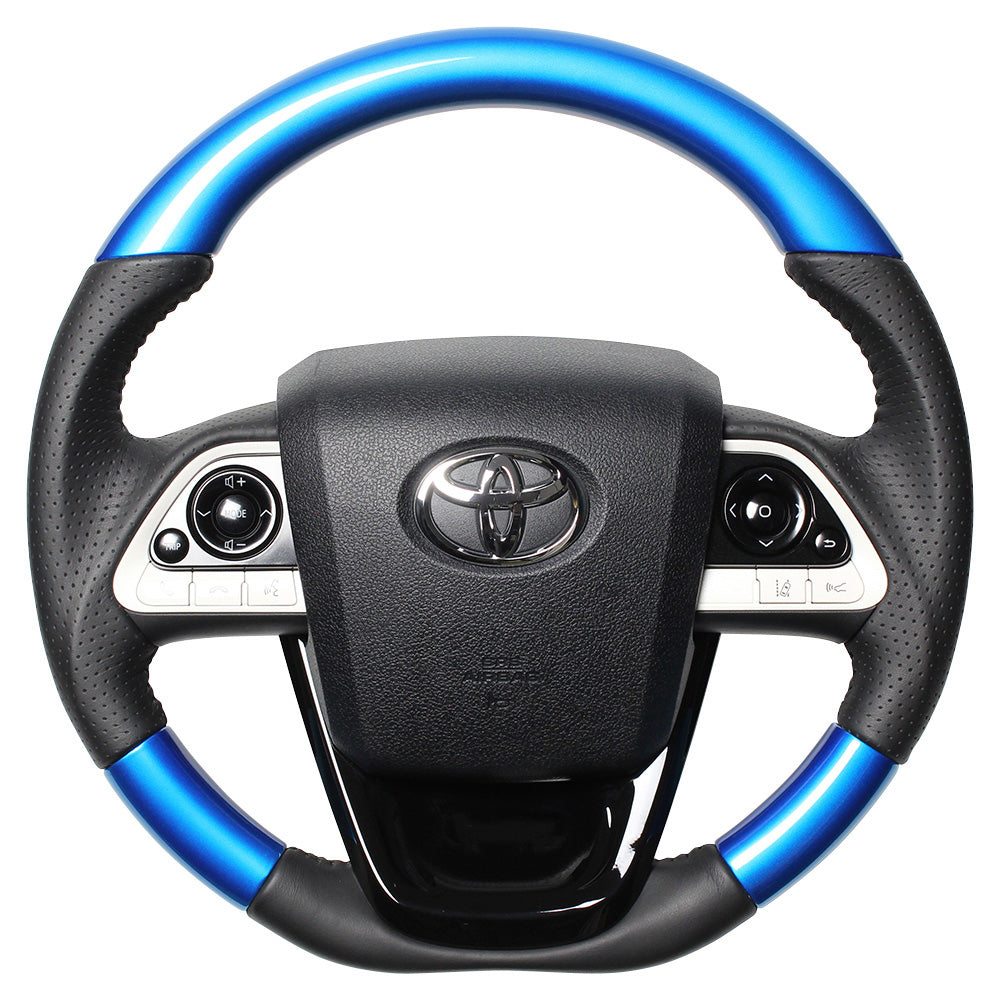 REAL ORIGINAL SERIES SET PEARL BLUE STEERING + PIANO BLACK UNDER PAD BLACK STITCH STEERING WHEEL FOR TOYOTA PRIUS PHV 50  50-BLW-BK-BKT