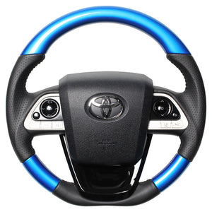 REAL ORIGINAL SERIES SET PEARL BLUE STEERING + PIANO BLACK UNDER PAD BLACK STITCH STEERING WHEEL FOR TOYOTA PRIUS PHV 50  50-BLW-BK-BKT