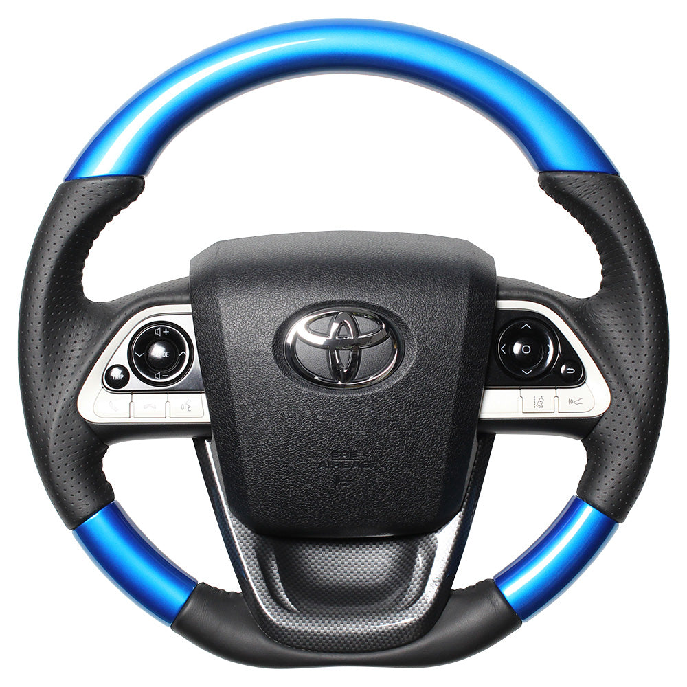 REAL ORIGINAL SERIES SET PEARL BLUE STEERING + BLACK CARBON PRINT UNDER PAD BLACK STITCH STEERING WHEEL FOR TOYOTA MIRAI 10  50-BLW-BK-BKT