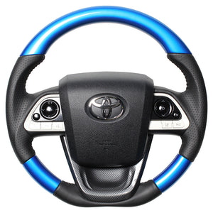 REAL ORIGINAL SERIES SET PEARL BLUE STEERING + BLACK CARBON PRINT UNDER PAD BLACK STITCH STEERING WHEEL FOR TOYOTA MIRAI 10  50-BLW-BK-BKT