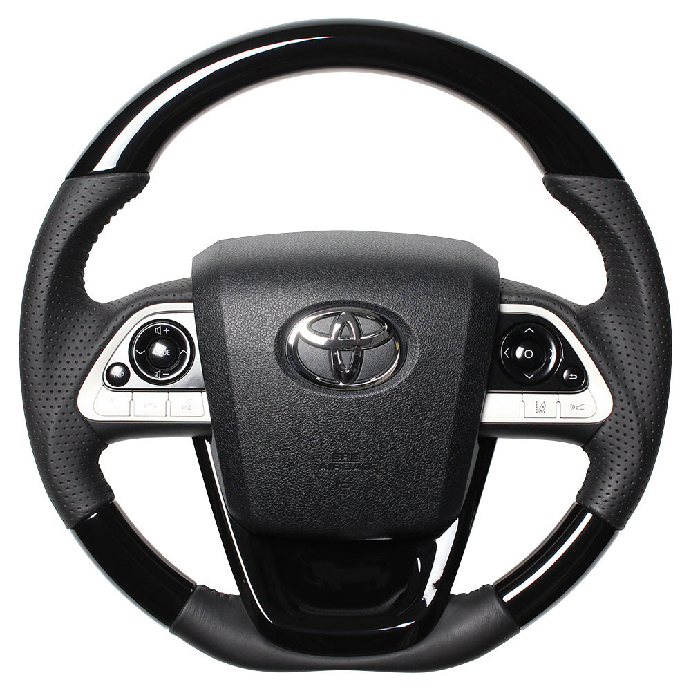 REAL ORIGINAL SERIES SET PIANO BLACK STEERING + PIANO BLACK UNDER PAD BLACK STITCH STEERING WHEEL FOR TOYOTA MIRAI 10  50-PBW-BK-PBP
