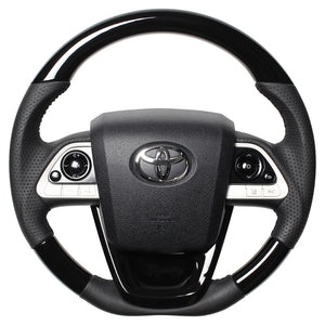 REAL ORIGINAL SERIES SET PIANO BLACK STEERING + PIANO BLACK UNDER PAD BLACK STITCH STEERING WHEEL FOR TOYOTA PRIUS PHV 50  50-PBW-BK-PBP