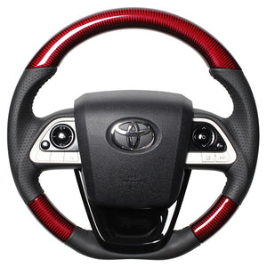 REAL ORIGINAL SERIES SET RED CARBON STEERING + PIANO BLACK UNDER PAD BLACK STITCH STEERING WHEEL FOR TOYOTA PRIUS PHV 50  50-RDC-BK-PBP
