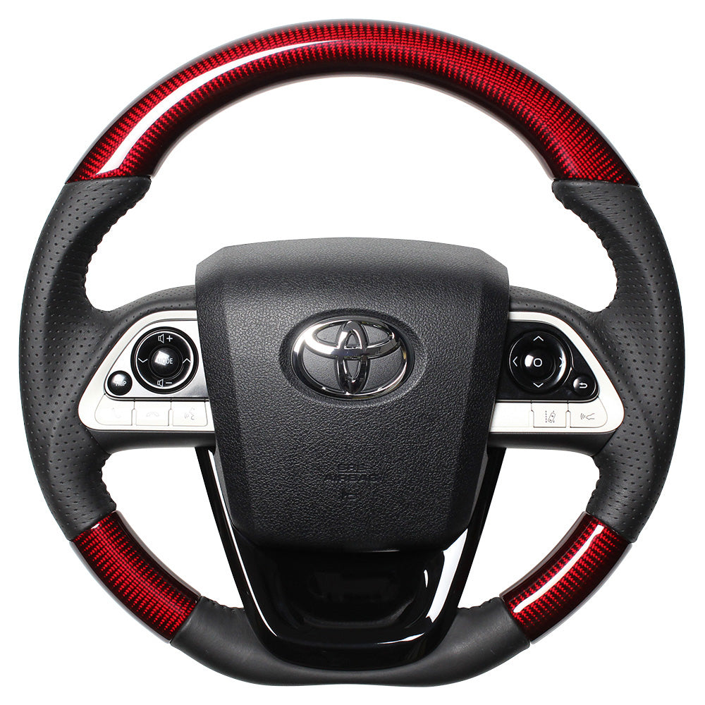 REAL ORIGINAL SERIES SET RED CARBON STEERING + PIANO BLACK UNDER PAD BLACK STITCH STEERING WHEEL FOR TOYOTA MIRAI 10  50-RDC-BK-PBP