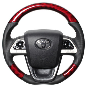 REAL ORIGINAL SERIES SET RED CARBON STEERING + BLACK CARBON PRINT UNDER PAD BLACK STITCH STEERING WHEEL FOR TOYOTA MIRAI 10  50-RDC-BK-BKT
