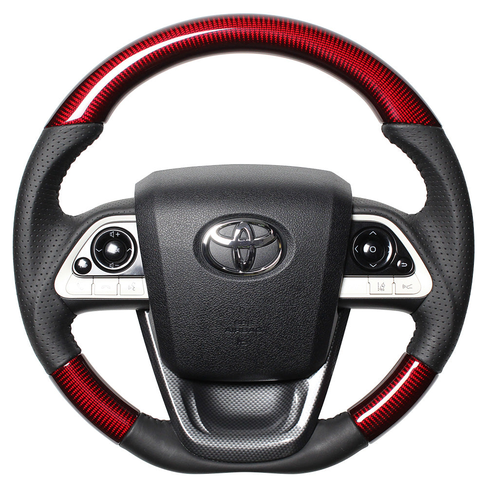 REAL ORIGINAL SERIES SET RED CARBON STEERING + BLACK CARBON PRINT UNDER PAD BLACK STITCH STEERING WHEEL FOR TOYOTA PRIUS PHV 50  50-RDC-BK-BKT