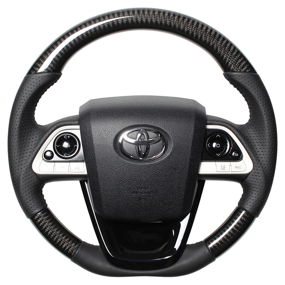 REAL ORIGINAL SERIES SET BLACK CARBON STEERING + PIANO BLACK UNDER PAD BLACK STITCH STEERING WHEEL FOR TOYOTA MIRAI 10  50-BKC-BK-PBP