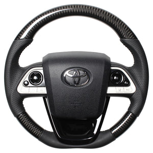 REAL ORIGINAL SERIES SET BLACK CARBON STEERING + PIANO BLACK UNDER PAD BLACK STITCH STEERING WHEEL FOR TOYOTA MIRAI 10  50-BKC-BK-PBP