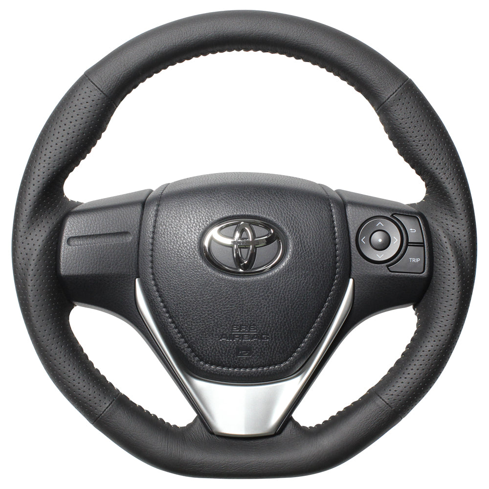 REAL ORIGINAL SERIES D SHAPE BLACK ALL LEATHER SILVER STITCH STEERING WHEEL FOR TOYOTA ISIS 10 : KOUKI 3 SPOKE TYPE E160-LPB-SL