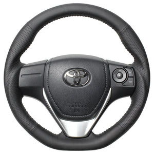 REAL ORIGINAL SERIES D SHAPE BLACK ALL LEATHER SILVER STITCH STEERING WHEEL FOR TOYOTA AURIS 180  E160-LPB-SL - Black Hawk Japan