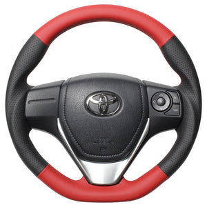 REAL ORIGINAL SERIES D SHAPE RED & BLACK ALL LEATHER RED X BLACK EURO STITCH STEERING WHEEL FOR TOYOTA ISIS 10 : KOUKI 3 SPOKE TYPE E160-LPB-RD