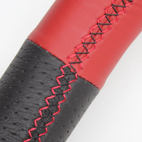 REAL ORIGINAL SERIES D SHAPE RED & BLACK ALL LEATHER RED X BLACK EURO STITCH STEERING WHEEL FOR TOYOTA ISIS 10 : KOUKI 3 SPOKE TYPE E160-LPB-RD