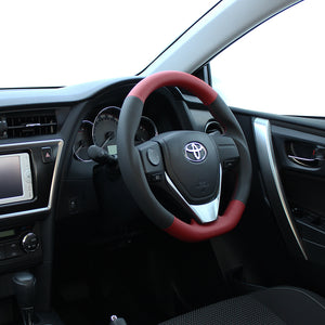 REAL ORIGINAL SERIES D SHAPE RED & BLACK ALL LEATHER RED X BLACK EURO STITCH STEERING WHEEL FOR TOYOTA ISIS 10 : KOUKI 3 SPOKE TYPE E160-LPB-RD
