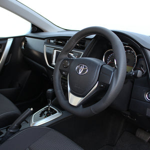 REAL ORIGINAL SERIES D SHAPE BLACK ALL LEATHER SILVER STITCH STEERING WHEEL FOR TOYOTA ISIS 10 : KOUKI 3 SPOKE TYPE E160-LPB-SL