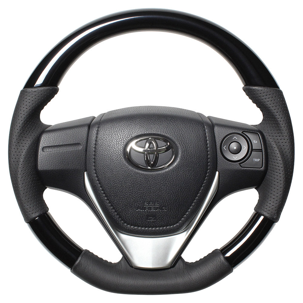 REAL ORIGINAL SERIES D SHAPE PIANO BLACK BLACK STITCH STEERING WHEEL FOR TOYOTA ISIS 10 : KOUKI 3 SPOKE TYPE E160-PBW-BK