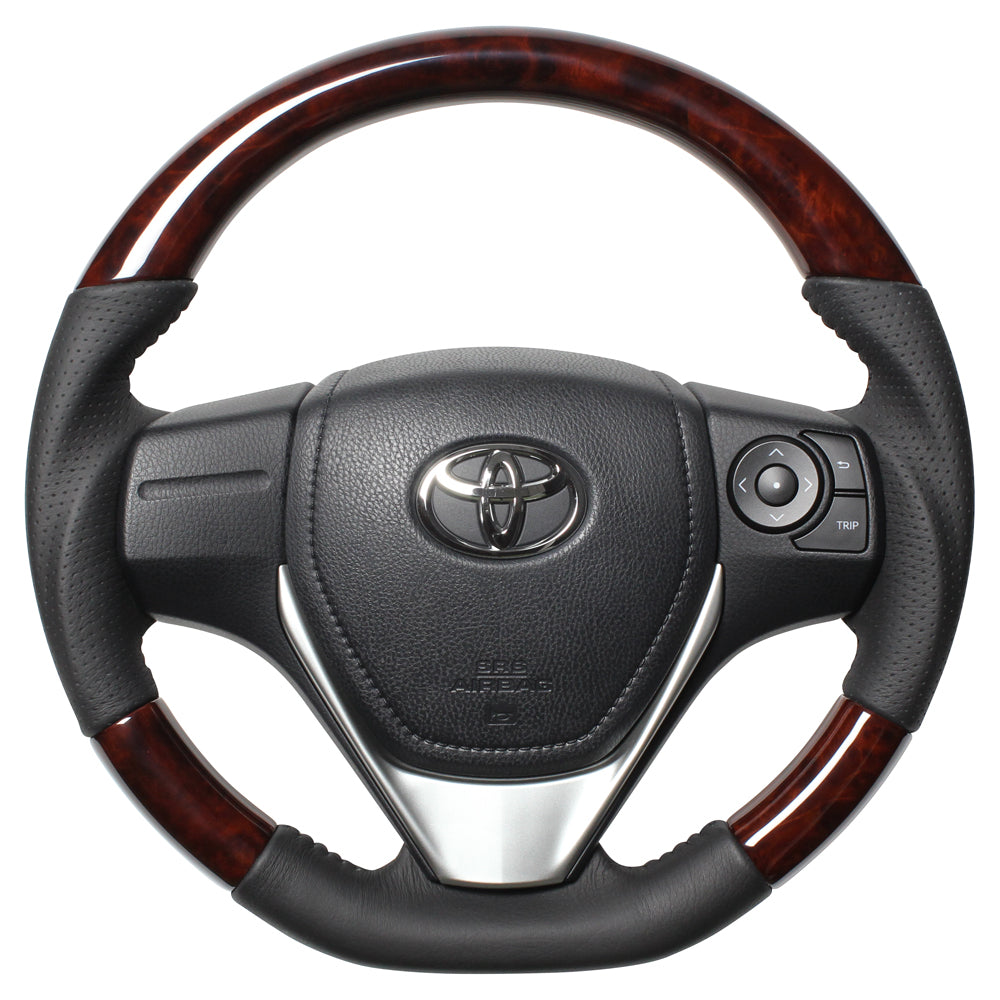 REAL ORIGINAL SERIES D SHAPE BROWN WOOD BLACK STITCH STEERING WHEEL FOR TOYOTA ISIS 10 : KOUKI 3 SPOKE TYPE E160-BRW-BK