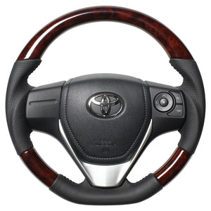 REAL ORIGINAL SERIES D SHAPE BROWN WOOD BLACK STITCH STEERING WHEEL FOR TOYOTA ISIS 10 : KOUKI 3 SPOKE TYPE E160-BRW-BK