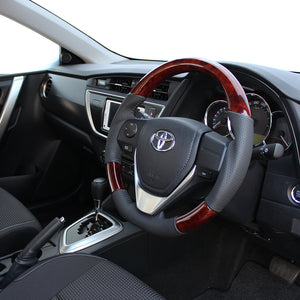 REAL ORIGINAL SERIES D SHAPE BROWN WOOD BLACK STITCH STEERING WHEEL FOR TOYOTA COROLLA AXIO 160  E160-BRW-BK