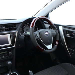 REAL ORIGINAL SERIES D SHAPE BROWN WOOD BLACK STITCH STEERING WHEEL FOR TOYOTA AURIS 180  E160-BRW-BK