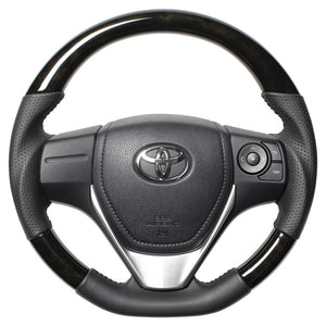 REAL ORIGINAL SERIES D SHAPE BLACK WOOD BLACK STITCH STEERING WHEEL FOR TOYOTA AURIS 180  E160-BKW-BK